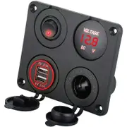 Nevenka 4 in 1 Charger Socket Panel 12V 4.2A Dual USB Cigarette Lighter Socket LED Voltmeter-Red Light