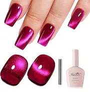 Imtiti Dark Pink Cat Eye Gel Nail Polish with Magnet, Holographic Glitter Shimmer Translucent UV Gel Polish for Nail Art Soak Off UV LED