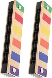 TOGEVAL 2pcs Harmonica Wooden Musical Instrument for Early Music Learning Bright Colors for Group Activities and Portable Fun