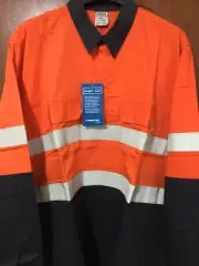 Tuffa Hi Vis Work Shirt Long Sleeve Size 4XL Cotton Flame Resistant Closed Front