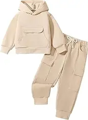 [Hilinker] Toddler Girl Long Sleeve 2 Piece Outfits Hoodie and Cargo Pants Set Fall Winter
