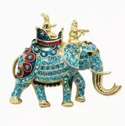 Blue Crystal Elephant Brooch Gold Tone