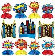 11 Pieces Hero Party Decoration Hero Honeycomb Centerpieces 3D Hero Table Topper Paper Large Word Centerpieces Fun Hero Action Sign Standing Cards for Birthday Party Baby Shower Decor Supplies
