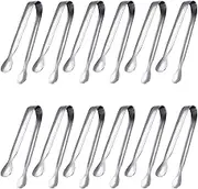 JCREN 12 Pack Serving Tongs, Small Serving Utensils for Catering, Food-Grade 304 Stainless Steel, 4" Mini Kitchen Tongs - Silver