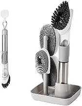 Dish Brush Storage Set | 4 Replacement Brushes Soap Dispensing Palm Brush,Dish Wand Scrub Brush for Dishes Sink Pot Pan Cleaning, Dish Brush Storage