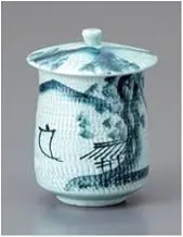 Sushi Tea Cup with Lid, Sushi Teacup, Tochili Sansui with Lid, 3.5 x 4.7 inches (9 x 12 cm), Ryokan, Restaurant, Japanese Tableware, Restaurant, Commercial Use