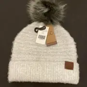 C.C. Cheveux Exclusives hat ivory color with faux fur pom pom