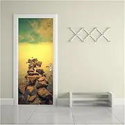 Door Stickers Self-Adhesive Stone Seascape Art Door Stickers Home Decoration Door Cover Mural Porch Wallpaper Poster(77x200cm)