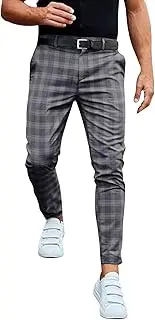 [Generic] Men's Plaid Sweatpants Active Workout Jogger Pants for Men with Pockets Tapered Drawstring Gym Running Track Pants, Grey-c, Large