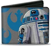 [Buckle-Down] Star Wars Wallet, Bifold, Star Wars R2D2 Pose and Rebel Alliance Insignia Gray Blue, Vegan Leather, Blue,Gray, 4.0" x 3.5", Casual