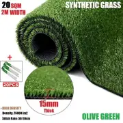 20SQM Synthetic Grass Turf 15mm Pile Olive Artificial Grass Fake Lawn 20 U Pegs