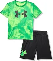 [Under Armour] Boys Boys' Short Sleeve Tee and Short Set, Lightweight and Breathable, Ua Tech Printed Ss Short