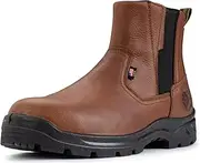 [SUREWAY] Mens Slip On Soft/Steel Toe Work Boots for Men,Chelsea Work Boots/Shoes,Upgraded Slip/Water Resistant,