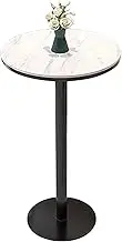 Round Side Table, Modern Bistro Pub Dining Room Furniture, Marble Top Table Counter Height Cocktail Table with Black Metal Base, Outdoor Accent Coffee Table(Height 75cm/2.5ft)