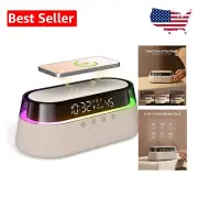Multi-Functional Alarm Clock & Bluetooth Speaker with Night Light - Beige Design