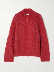 [Brunello Cucinelli] Brunello Cucinelli - Open And Cable-knit Alpaca-blend Cardigan - Red - medium medium Red