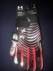 $50 Under Armour UA Blur Limited Edition Football Gloves Black Red Men's Size L