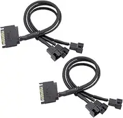 Tunghey 2Pack SATA to 3-Way Fan Splitter Adapter Cable - Sleeved Braided Y Splitter for Computer Case PC 3/4 Pin Extension Power Cable - SATA to Fan Converter 27cm (1to3)
