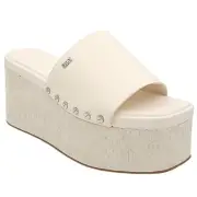 DKNY Women Platform Slide Sandals Alvy Size US 9 Egg Nog White Studded