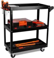 Black 3-Tier Tool Storage Trolley, Workshop Steel Tool Cart Mechanic Swivel Lock