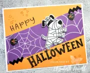 STAMPIN UP Halloween Mummy Dog CARD KIT spider web ric rac stars stamped DIY KID
