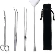 AMXGPT Aquarium Aquascape Tools Kit, Stainless Steel Aquatic Plants Tools, 4 in 1 Anti-Rust Aquascaping Tweezers Scissors Spatula Scrapers Tool Set for Fish Tank Cleaning Plant Trimming Shears