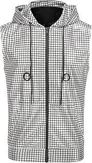 [yolsun] Men's Sequin Hooded Vest 70s Disco Outfit Shiny Metallic Sleeveless Hoodie Top Shirt with Pocket