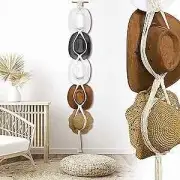 Macrame Boho Hat Hangers for Wall Bohemian Women Hat White Five Hats Style