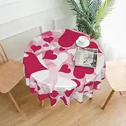 Hearts Tablecloth Round Table Cloth 60 Inch Waterproof Party Table Covers for Picnic Kitchen Outdoor White