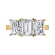 Yellow Gold 3-Stone Anniversary Ring, 4 ct Emerald Cut Simulated Diamond