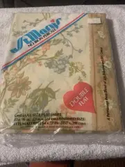 NEW VTG Old Stock peach floral Flat Sheet Rose Corrdinate 81”x96”