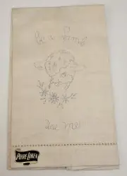 Vintage PURE LINEN Fingertip Tea Towel Lamb Design - Gold Foil Tag