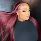 Straight Wig Wine Red Straight Wig 99J Wig Synthetic Lace Front Wig 24“