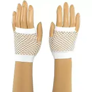 Fishnet Gloves 80s Costume Accessories Fingerless Short Fish Net Glove White