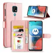 For Motorola Moto E7 Case SupRShield Wallet Card Leather Flip Magnetic Stand Phone Cover (Rose Gold)