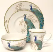 222 Fifth Peacock Garden 16PC Service For 4 Peafowl Brand New