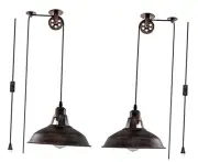 Plug in Pendant Light Industrial Pulley Pendant Lamp E26 Vintage Hanging Bronze