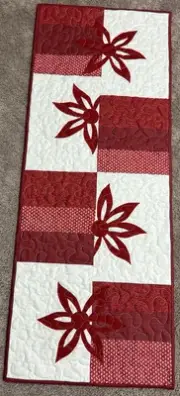Handmade Quilted Table Runner/Topper ~ 15" x 38 1/2" ~ Red, Off white~ Applique