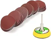 Yakamoz 60Pcs 2 Inch Sanding Discs Hook and Loop Sander Pads Sandpaper Kit with 1/8 Inch Shank Hook and Loop Sanding Backing Pad for Drill Air Die Grinder Sander Grinding Rotary Tool