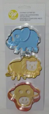 WILTON 3-Piece Cookie Cutter Set Metal JUNGLE ANIMALS Lion Monkey Elephant