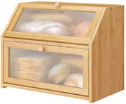 Large Bamboo Wood Double Layer Wooden Bread Box for Kitchen Counter Bread Storage