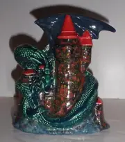 Vintage Ceramic Studio Pottery Dragon & Castle Speckle Glazed Figure, Very Cool