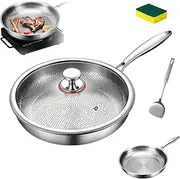 Titanium Hammered Pan Pro with Lid, Titanium Pans for Cooking, Lightweight, Scratch-Resistant, for Induction Cooker and All Stoves (Inner Diameter 26cm)