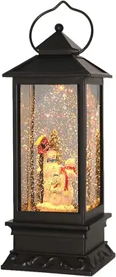 Christmas Snow Globe Lantern with Music, Battery Operated Lighted Swirling Glitt