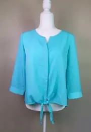 Chico's O (4-6)small Button Up Hi-Low Chiffon Shirt Blouse Tie Front CHICOS