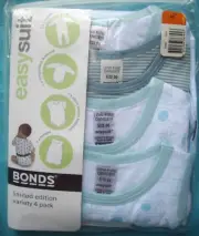 Baby Boy Size 00 BONDS EASYSUIT 4 pack Blue Bodysuit Romper Coverall