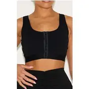 Shape Black Active Hook & Eye Front Support Strap Padded Sports Bra, Black