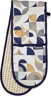 Cooksmart Double Oven Gloves Heat Resistant | British Designed Heat Resistant Oven Gloves | Modern Oven Mitt & Potholder for Home Cooking | Maximum Heat Protection Kitchen Oven Gloves - Retro Meadow