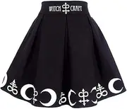 [Generic] Cage Skirt Women Gothic Punk Witchcraft Moon Spell Symbols Pleated Mini Skirt Skater Skirt for Women