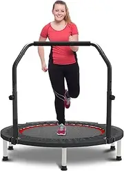 HYD-Parts 40" Foldable Mini Trampoline for Adults and Kids Exercise Rebounder with Adjustable Bar Fitness Trampoline Indoor Max load 330lbs